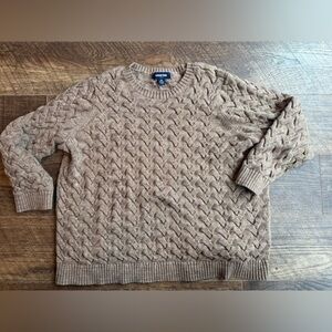 Lands' End Women's Brown Cable Knit Crewneck Sweater